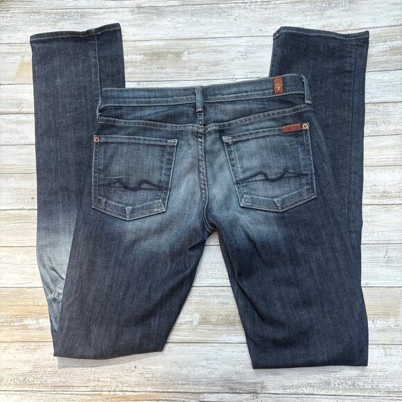 7 for all Mankind Jeans Sz 28 Straight Low Rise Distressed Dark Casual Y2K - Picture 2 of 9